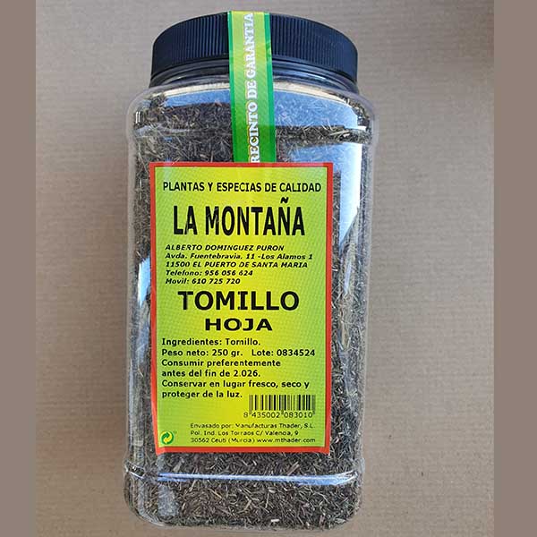 BOTE TOMILLO EN HOJA 350 GRMS. 1 BOTE TOMILLO EN HOJA 350 GRMS.